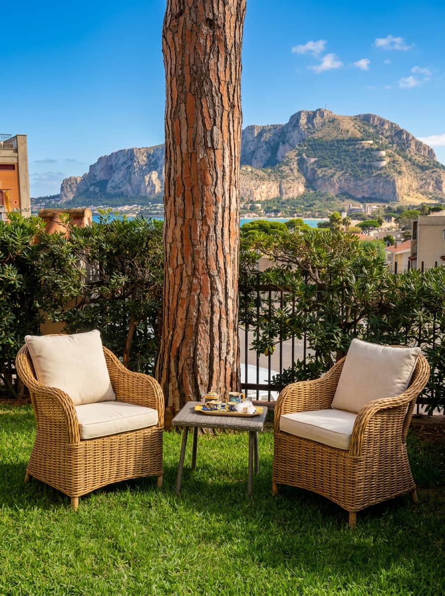 Giardino della villa con vista sul golfo